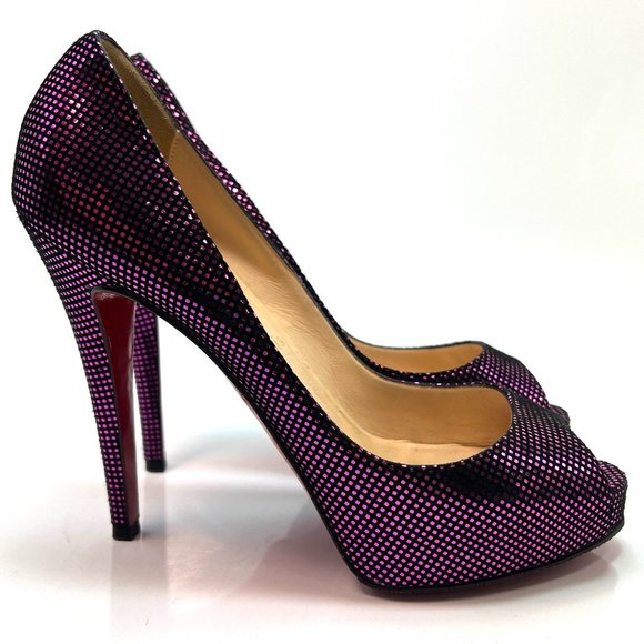 Christian Louboutin Shoes - Christian Louboutin Very Prive 120 Purple Black Metallic Suede Heels 38.5